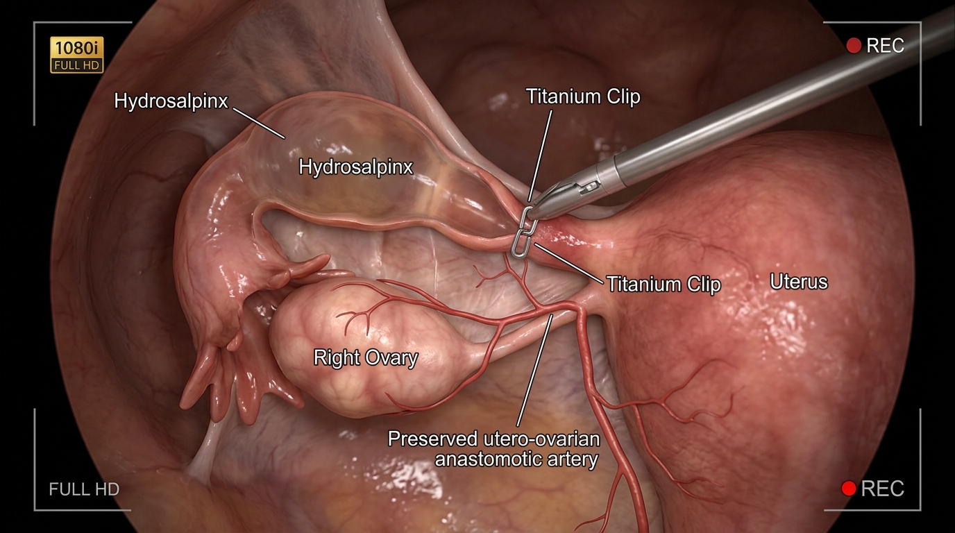 Phẫu thuật nội soi kẹp clip vòi trứng sát góc tử cung bảo tồn tối đa nguồn máu nuôi buồng trứng