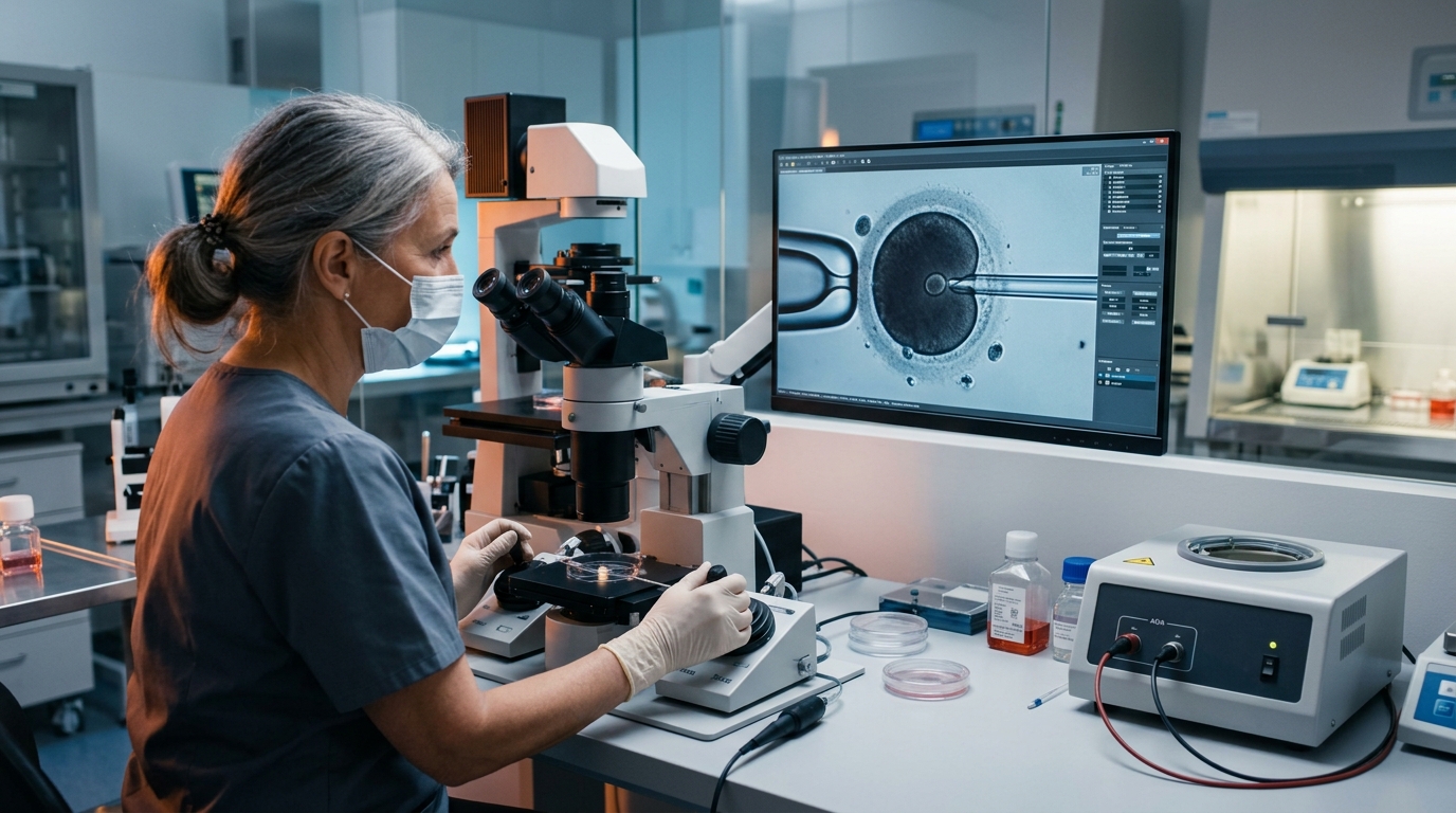 Hệ thống vi thao tác Piezo và phòng Lab phôi học hiện đại tại IVF Đồng Tâm thực hiện kỹ thuật ROSI