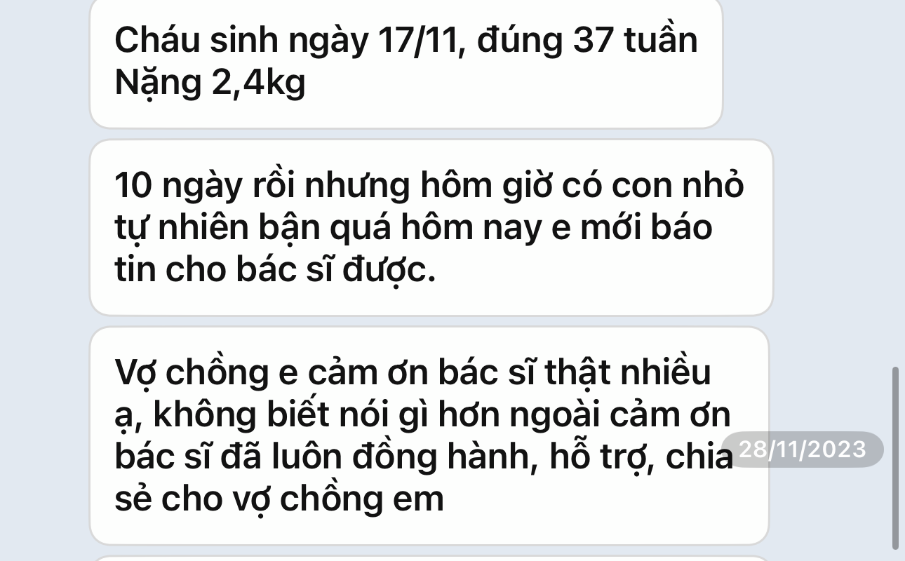 Ảnh chụp lời nhắn cảm ơn bác sĩ Đào Đức Tùng của gia đình chị D.N.