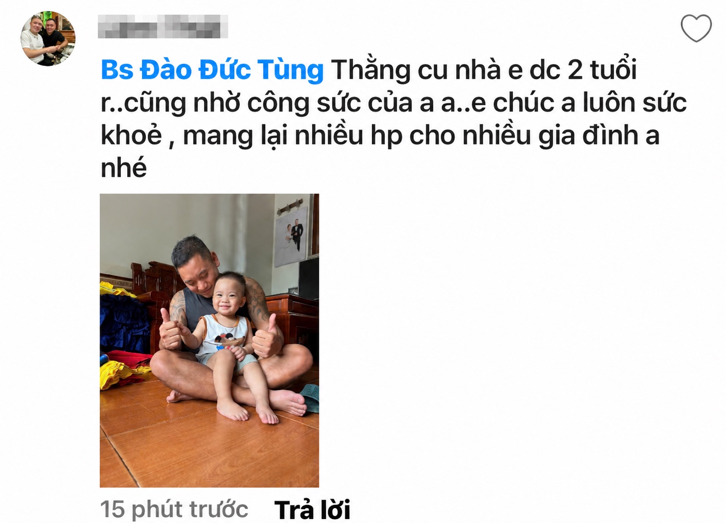 Ảnh chụp lời nhắn của anh L.T. gửi bác sĩ Đào Đức Tùng, tên người bệnh đã được làm mờ
